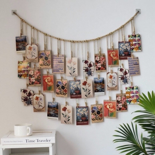 照片墙创意壁挂家居装 饰品背景墙相片收纳绳墙面挂件 饰照片麻绳装