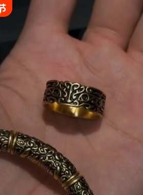 复古黑金饕餮戒指饕餮合集中式霸气时尚百搭轻奢男士手链礼物配饰