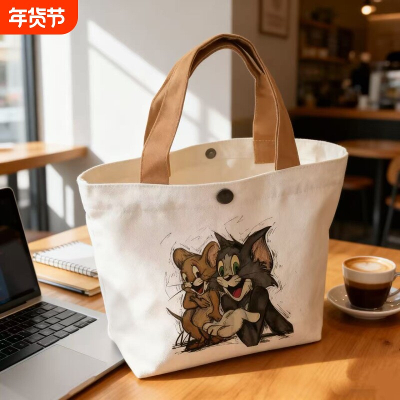 可爱卡通购物袋帆布包学生新款大容量通勤单肩包托特包女包手提