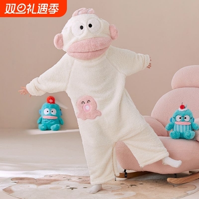 2025年新款卡通保暖大嘴鱼可外穿搞怪睡衣裙秋冬季女加厚连体加绒