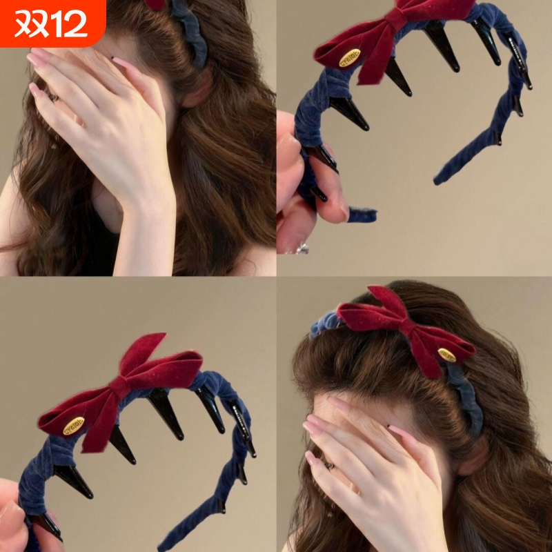 植绒高颅复古波浪蝴蝶结发箍气质高级防滑压发发卡头箍发饰头饰品