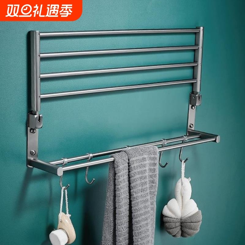 枪灰色全铜毛巾架卫生间浴室置物架高端卫浴五金壁挂毛巾杆浴巾架