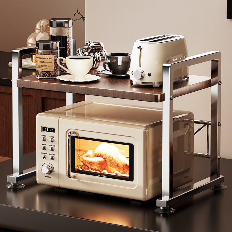 中古风微波炉置物架厨房台面多功能放电饭煲烤箱一体分层收纳架子