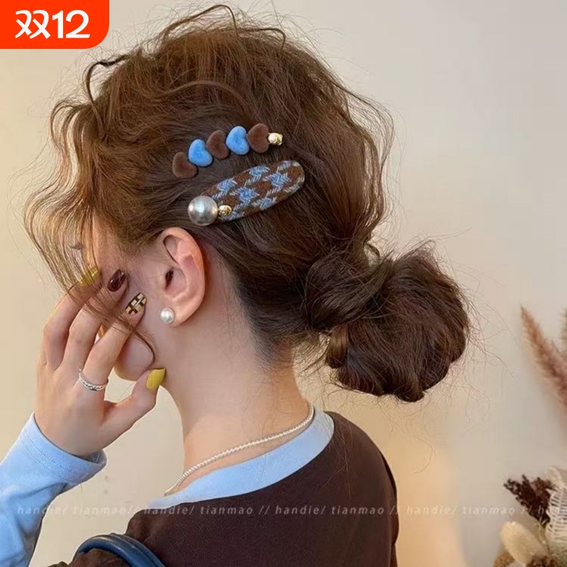 高级感发夹女爱心撞色侧边夹前额一字发卡碎发刘海夹2025新款头饰