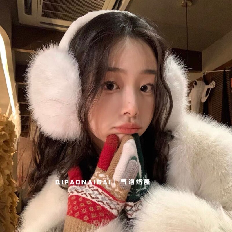 白色韩版软萌可爱大号毛绒耳捂子保暖防冻护耳冬季耳罩女耳套KS型