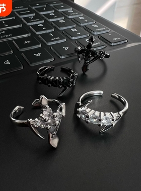 救赎十字架不规则几何戒指小众设计镶钻高级感嘻哈潮流男女食指戒