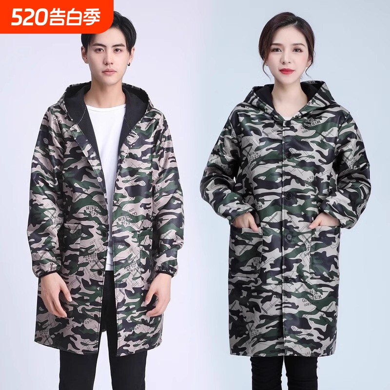 加绒加厚罩衣防水防油污围裙工作服冬季外穿带袖耐磨耐脏厨房家用