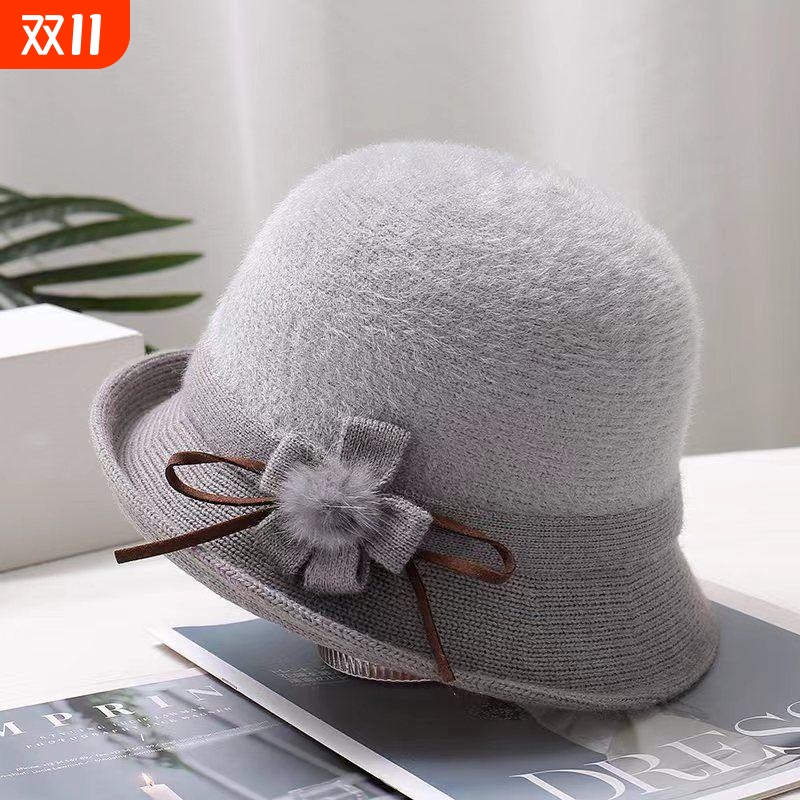 中老年女士早春帽子时尚洋气窄檐针织礼帽秋冬季新款单层毛线帽潮