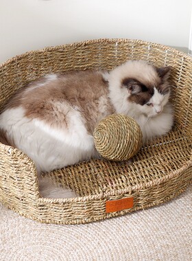猫窝夏季手工草编猫窝猫笼夏季半封闭四季通用宠物窝狗窝猫用品