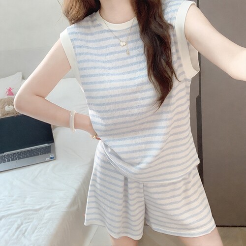 莫代尔睡衣女款2026新款夏季带胸垫无袖背心条纹女士家居服可外穿 - 封面