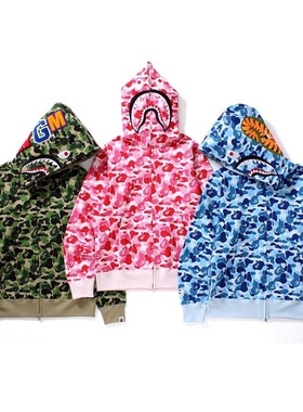 APE连帽卫衣高版本SHARKAPE鲨鱼迷彩拉链外套亲子秋冬装蓝色黑色