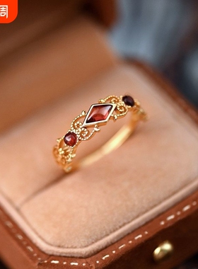 《绯红香氛》红色锆石戒指 开口绚丽气质高级感精致个性指环