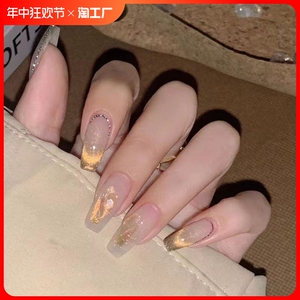 新款穿戴甲纯手工可摘可戴高级感小众显白短款新娘美甲新中式国风