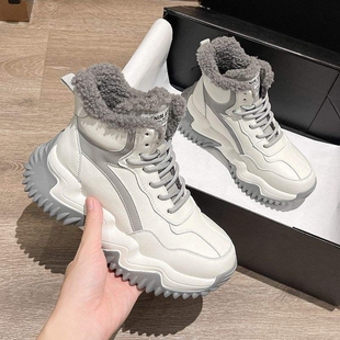 厚底运动老爹鞋 加绒休闲高帮小白鞋 皮面大棉鞋 雪地靴女2025冬新款