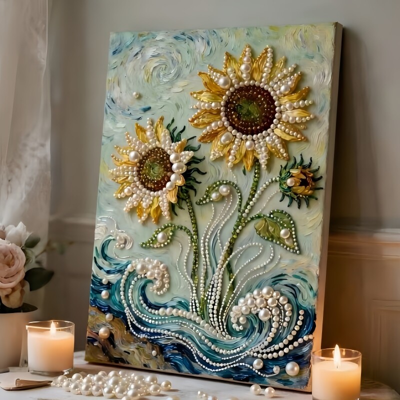 向日葵DIY珍珠画 手工礼物解压花卉钻石粘贴画装饰挂画高级感材