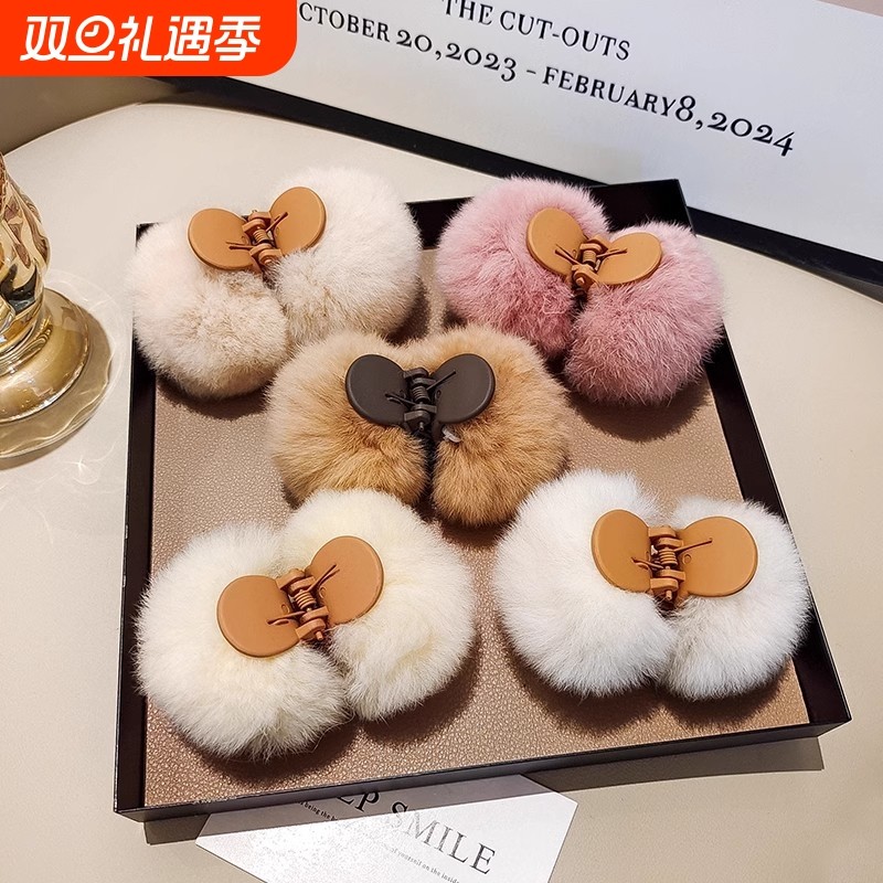 2024新款网红毛绒抓夹小号发夹高马尾抓夹半扎发后脑勺发卡高级感