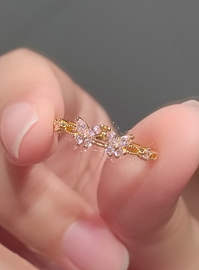2025年春夏森系轻奢指环小众设计开口食指戒渐冻粉蝶戒指蝴蝶少女