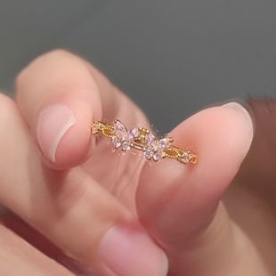 2025年春夏森系轻奢指环小众设计开口食指戒渐冻粉蝶戒指蝴蝶少女