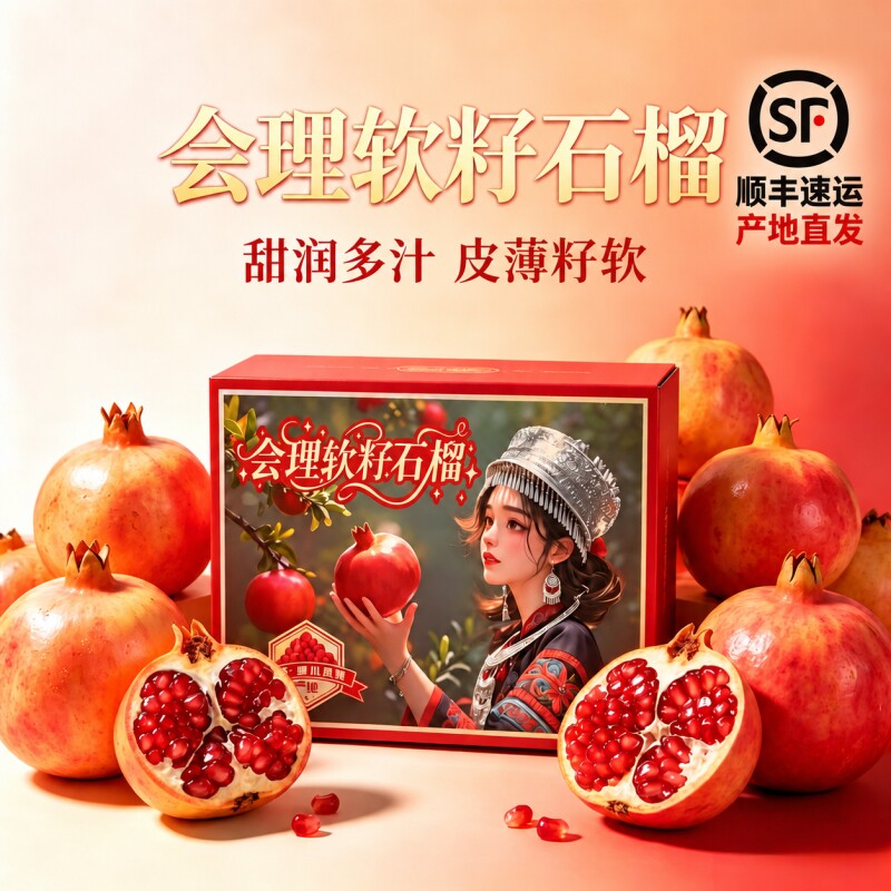 【顺丰包邮礼盒装】 正宗会理软籽石榴超甜多汁中秋送礼 送开果器