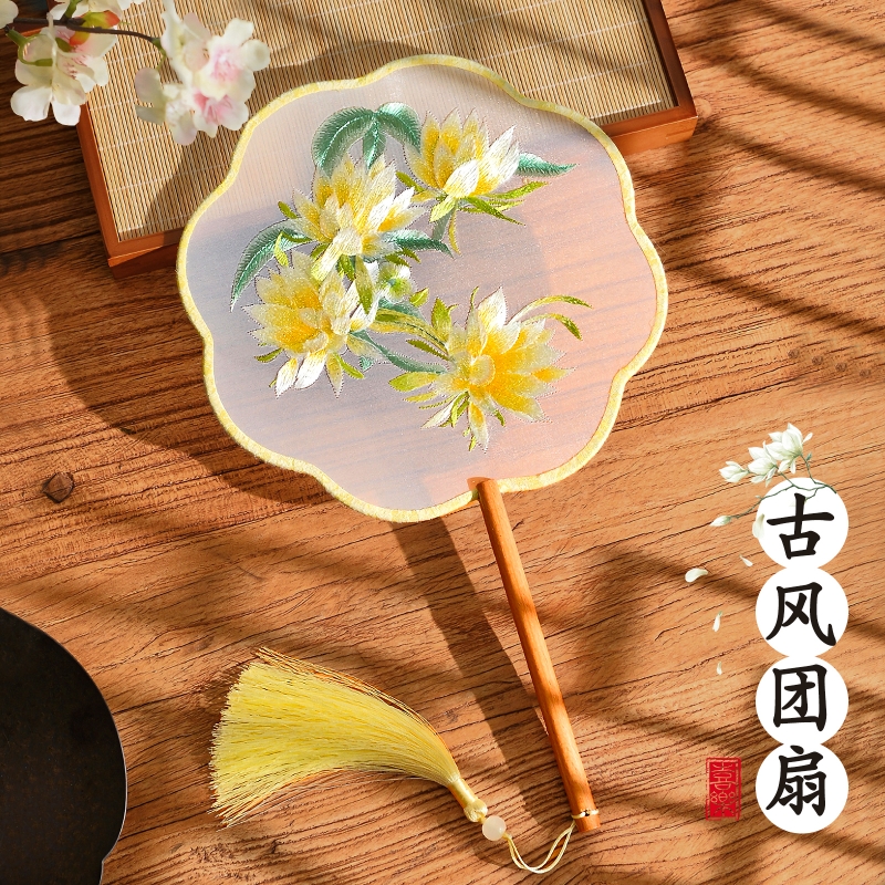 刺绣团扇子古风仙气汉服宫扇儿童旗袍舞蹈女童拍照苏绣双面流苏
