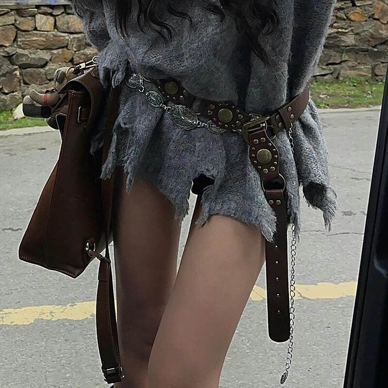 美式复古铆钉牛仔腰带女装饰配裙子百搭高级感小众设计腰链裤皮带