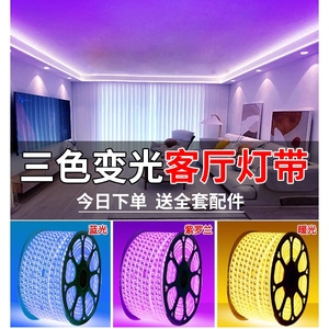 灯带条吊顶氛围装饰三色变光变色批发220v防水软客厅灯带led灯条