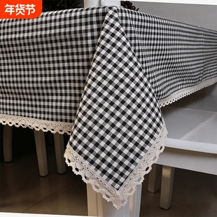 ins棉麻花边桌布布艺日系格子北欧风小清新长方形餐桌茶几书桌垫