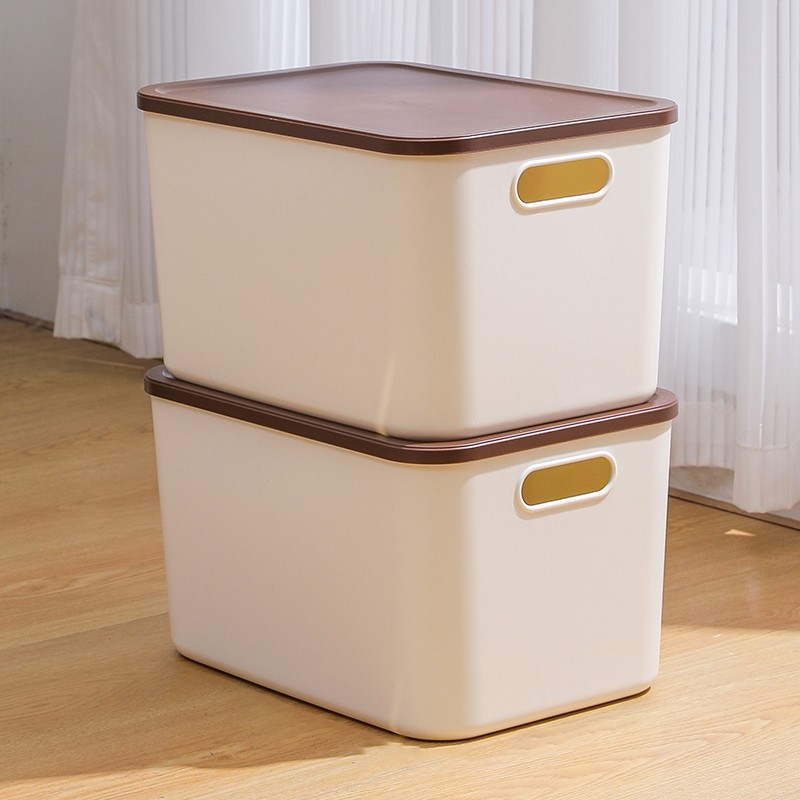 桌面收纳盒家用零食玩具杂物塑料整理筐长方形带盖收纳箱储物盒子