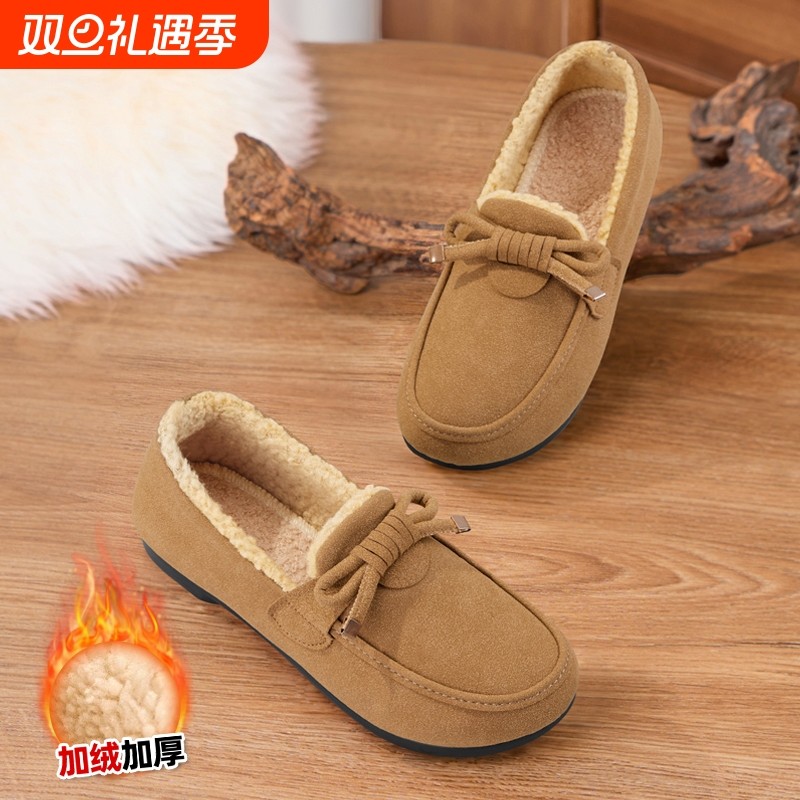 秋冬季新款豆豆鞋女加绒保暖休闲鞋平底懒人鞋毛毛鞋一脚蹬女棉鞋