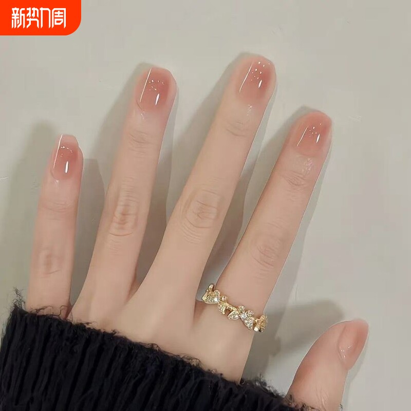 温柔腮红冰透粉色渐变裸色约会日常显白高级穿戴甲纯手工