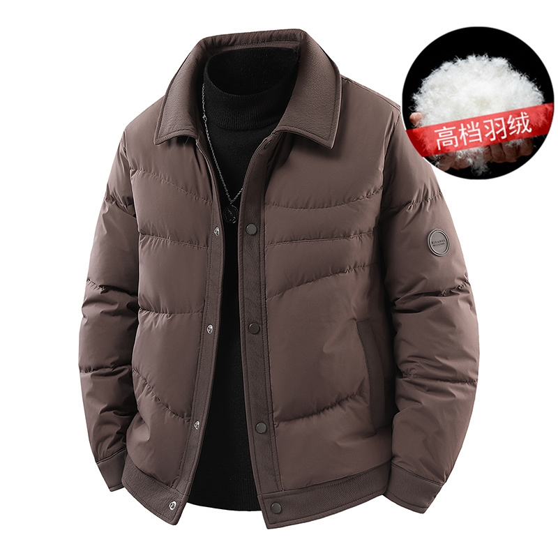 冬季新款翻领羽绒服男商务休闲白鸭绒保暖外套羽绒衣中年夹克外穿