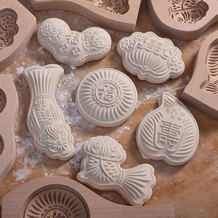 木质大号花样过年蒸馒头包子模具做南瓜饼的鱼形面食家用模子卡子