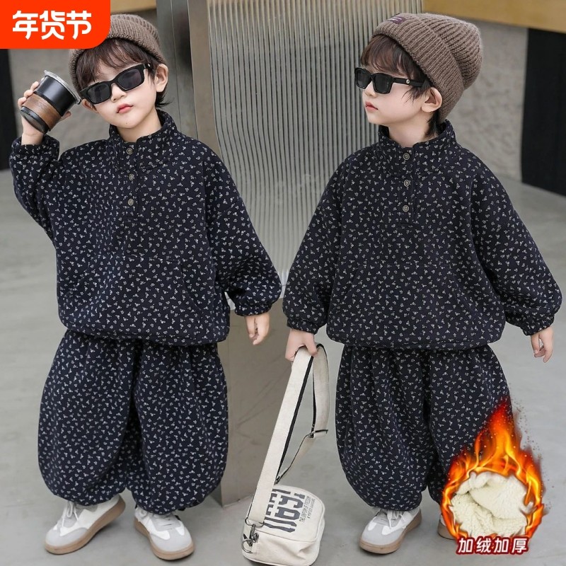 儿童2026新款羊羔绒套装儿童加绒加厚立领扣子卫衣卫裤两件套G030,童装/婴儿装/亲子装,儿童运动套装,淘宝优惠券,粉丝福利购,淘宝优惠卷
