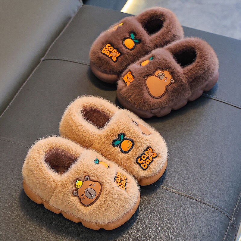 卡皮巴拉儿童棉拖鞋男童冬季卡通可爱防滑室内亲子宝宝毛毛拖鞋