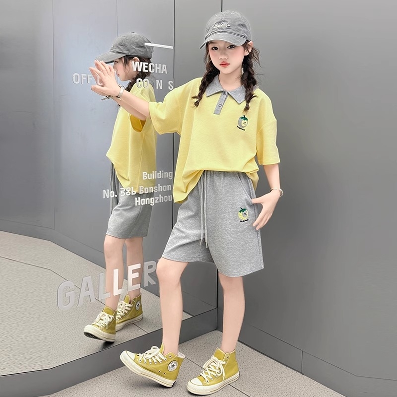 女童夏季套装2025新款洋气时髦polo衫短袖t恤中大童夏装运动