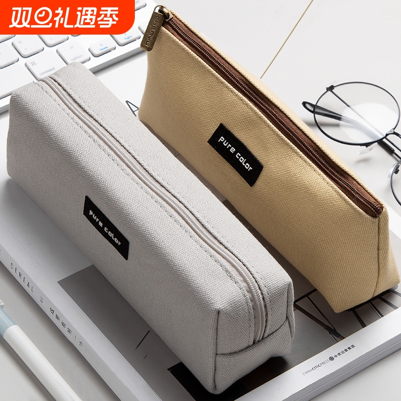 帆布笔袋中学生简约文具盒铅笔盒男可爱笔盒女ins日系文艺铅笔袋方形三角形大容量小巧