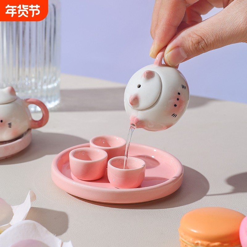 儿童仿真袖珍功夫茶具宝宝茶艺启蒙陶瓷茶具过家家扮演道具可喝水