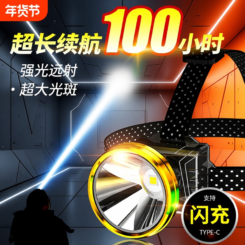 头灯强光超亮充电头戴式照明灯夜钓鱼专用矿灯新款户外手电筒防水