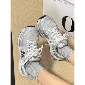 官方正品纽约洋基队老爹鞋男款2024新款厚底银色运动板鞋子女鞋