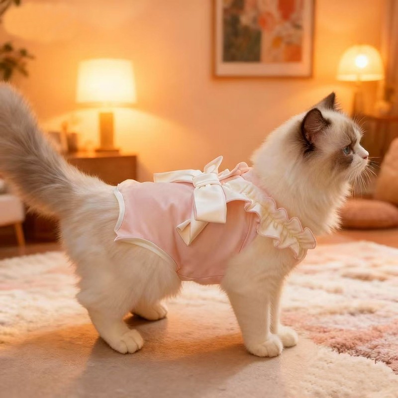 宠物秋季小狗狗护肚衣小型犬睡衣猫咪泰迪四脚衣服绝育服薄款粉色