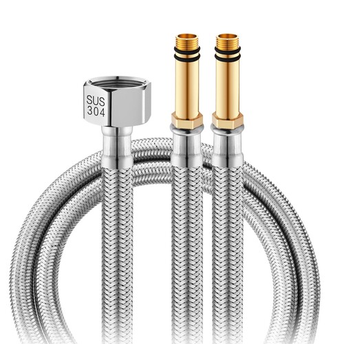水龙头进水管防爆冷热上水管304不锈钢编织尖头软管配件高温热水