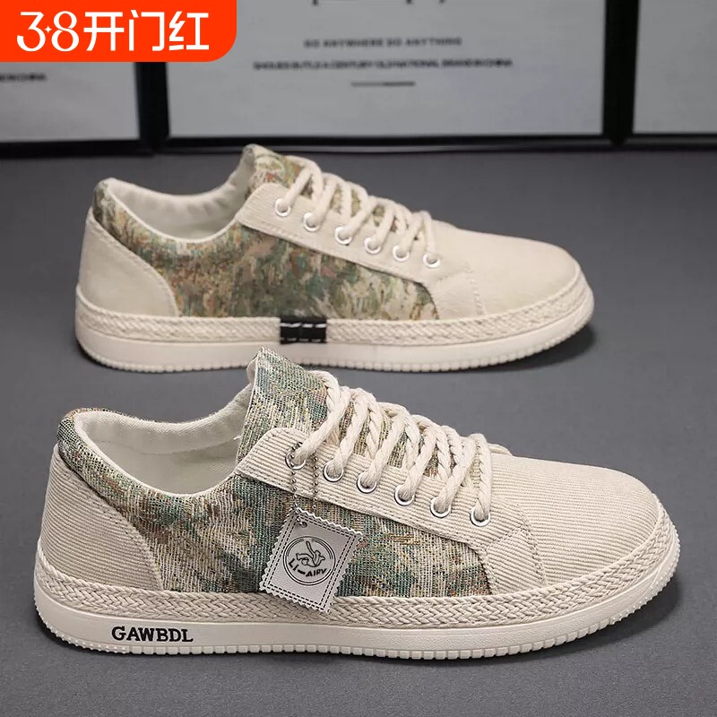 帆布男鞋春季透气潮流运动休闲平底板鞋老北京布鞋夏季亚麻潮鞋子