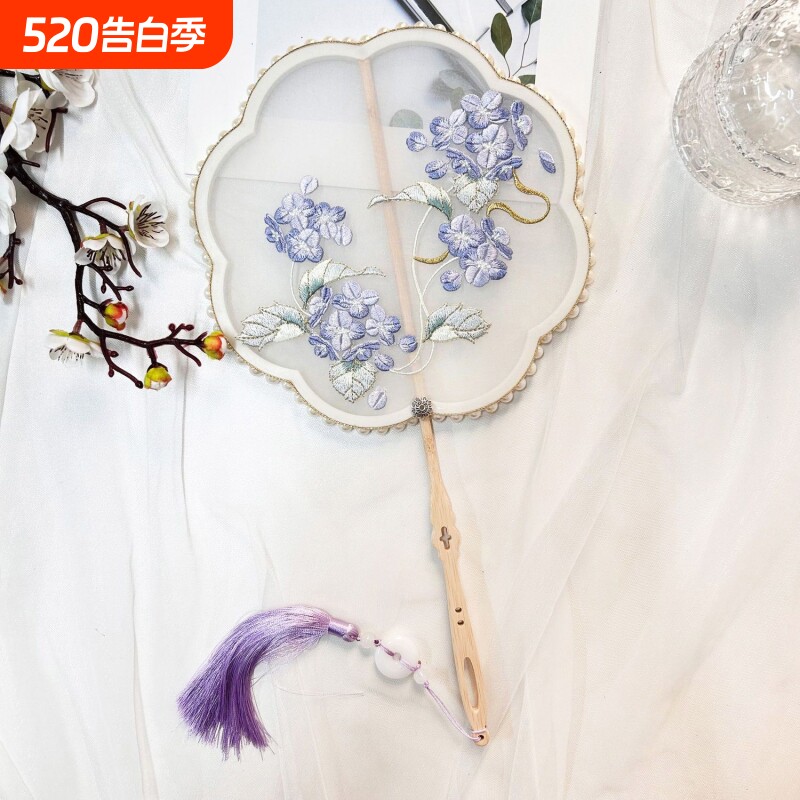 中国古风流苏团扇刺绣古典汉服拍照舞蹈扇紫藤花扇子古风成人儿童