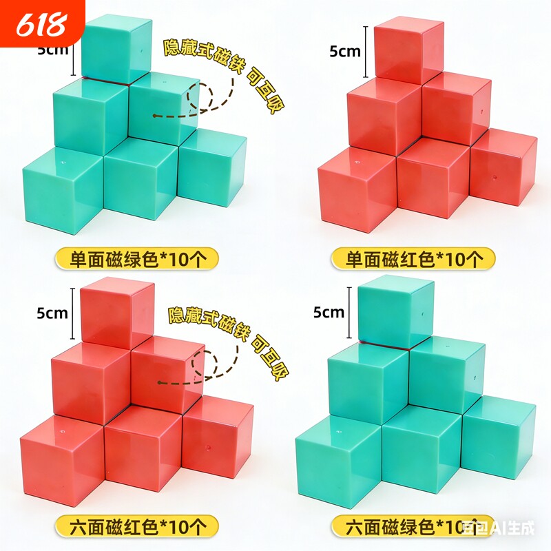 5cm六面磁性正方体教具长方体积木小学生三四五年级几何体模型观察