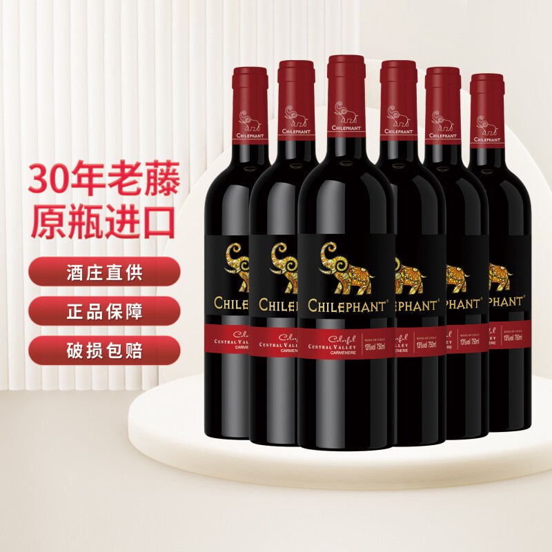 智利原瓶进口智象珍藏佳美娜干红葡萄酒750ml*6热红酒果香酒庄