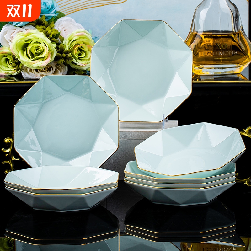 巨尚盘子菜盘家用陶瓷大众描金