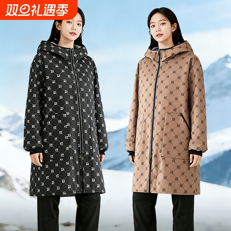 防水罩衣女加绒加厚2025新款冬季工作服厨房围裙成人干活防寒外套