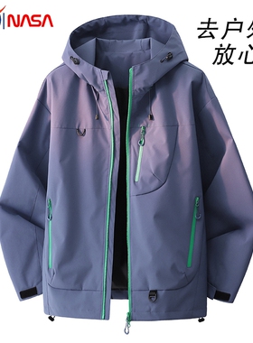 nasa户外冲锋衣女外套2025新款春秋季工装防风防水夹克女内胆黑色