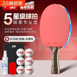 红双喜乒乓球拍五星级碳素款狂飙3专业八星九星胶皮底板直拍纤维