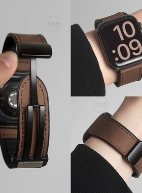 适用华为fit4/fit3手表表带疯马纹真皮磁吸腕带男生高级感watch fit4pro智能运动腕表watch手表带新款女生